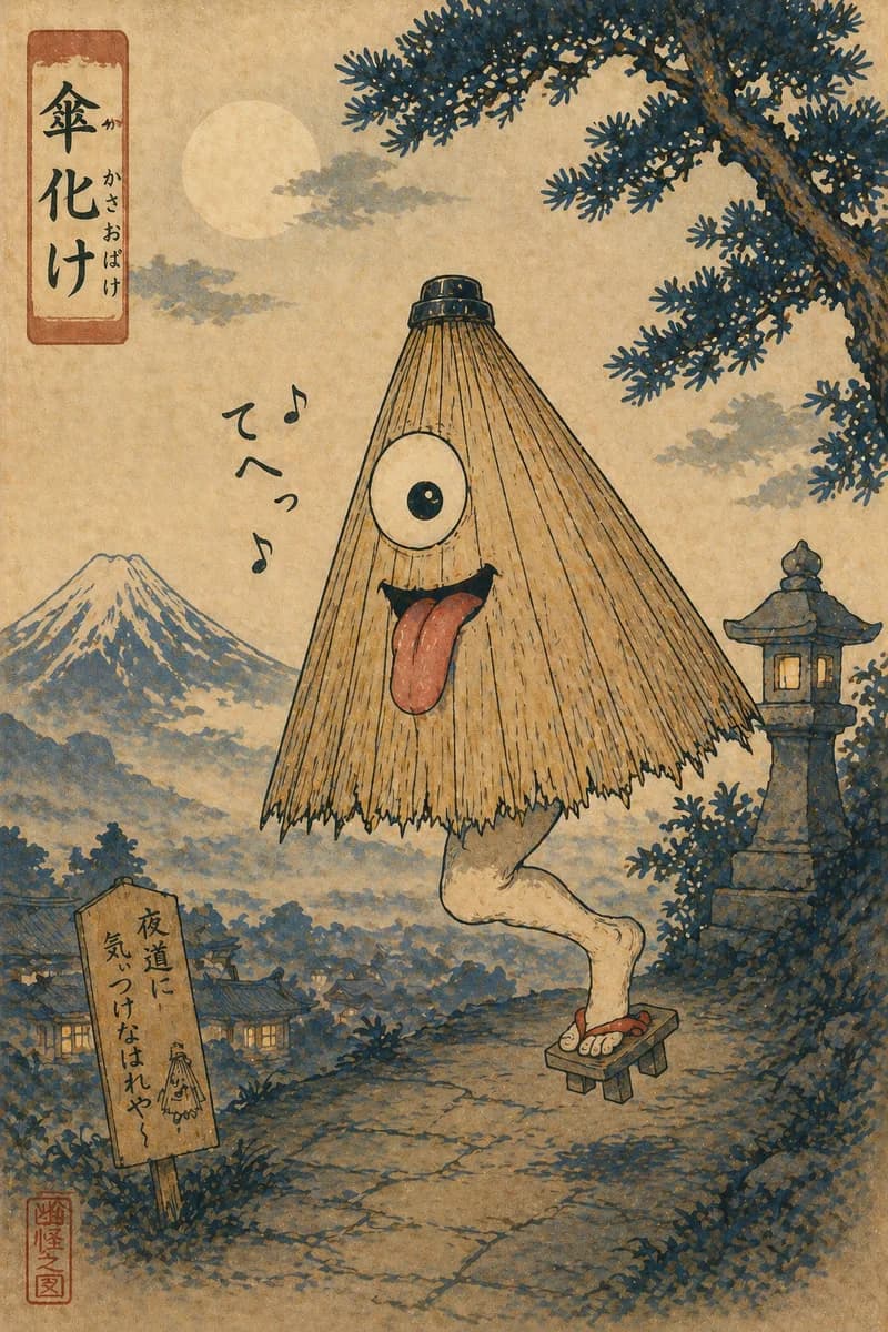 Kasa-obake, the umbrella awakened after a hundred years of use